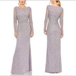 MAC DUGGAL High Neck Sequin Embellished
Long Sleeve A-Line Gown In Vintage Lilac